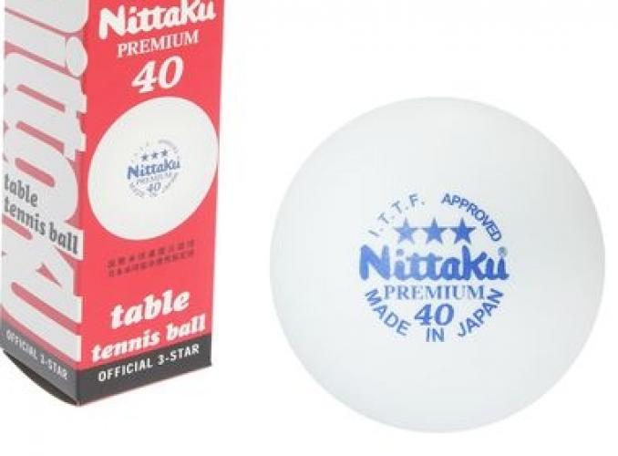 Мяч для наст. тенниса Nittaku Premium 3***, целлулоид, ITTF Appr.,1212 белый