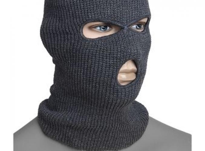 Шлем-маска 3 отверстия вязанный, цвет серый