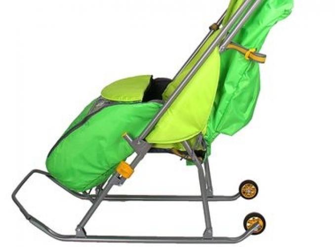 Санки-коляска Тимка Люкс с прорезиненными колёсами, цвет зелёный