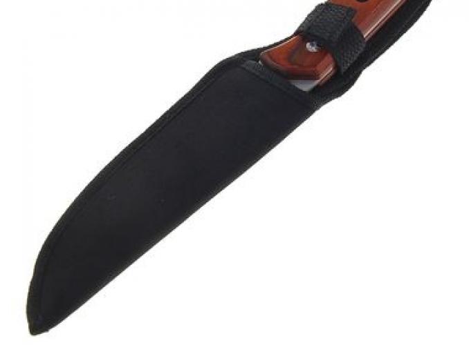 Нож разделочный, красная деревянная рукоять с тремя отверстиями с компасом, д.л. 14,1 см, д.р. 11 см