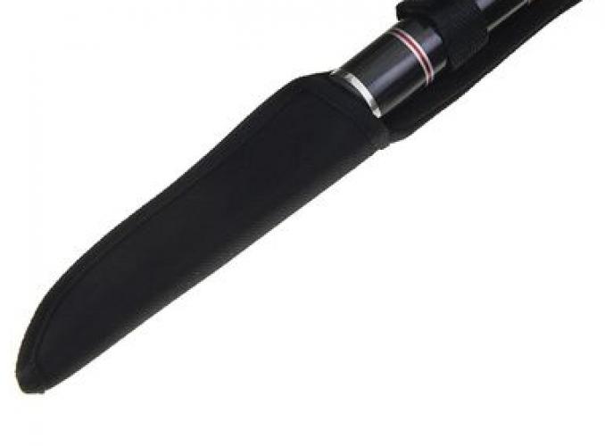 Нож разделочный, круглая деревянная рукоять черная с красно-белыми полосами, д.л. 13,9 см, д.р. 12,1