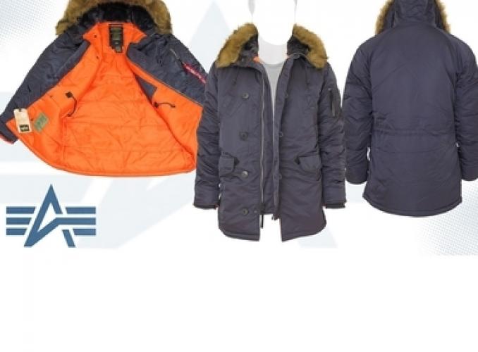 Куртка утеплённая Slim Fit N-3B Parka Alpha Industries Steel Blue/Orange, XS