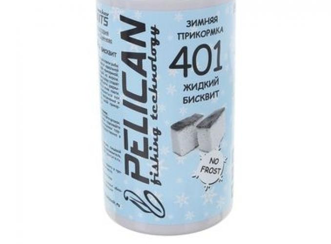 Прикормка зимняя PELICAN жидкий бисквит 401, объем  500 мл.