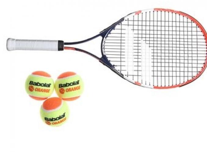 Теннисная набор для детей French Open Junior 25, с натяжкой с 3 мячиками RED FELT (ручка 0)   146954