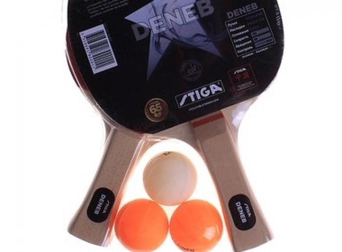 Набор для настольного тенниса Stiga Deneb, 2 ракетки, 3 мяча, коническая ручка