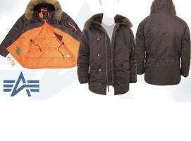 Куртка утеплённая Slim Fit N-3B Parka Alpha Industries Deep Brown/Orange натуральный мех, 5XL