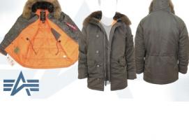 Куртка утеплённая Slim Fit N-3B Parka Alpha Industries Replica Gray/Orange, натуральный мех, M