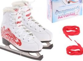 Коньки фигурные с мехом 215DB white-red р.30