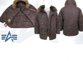 Куртка утеплённая N-3B Parka Alpha Industries Deep Brown, натуральный мех, S